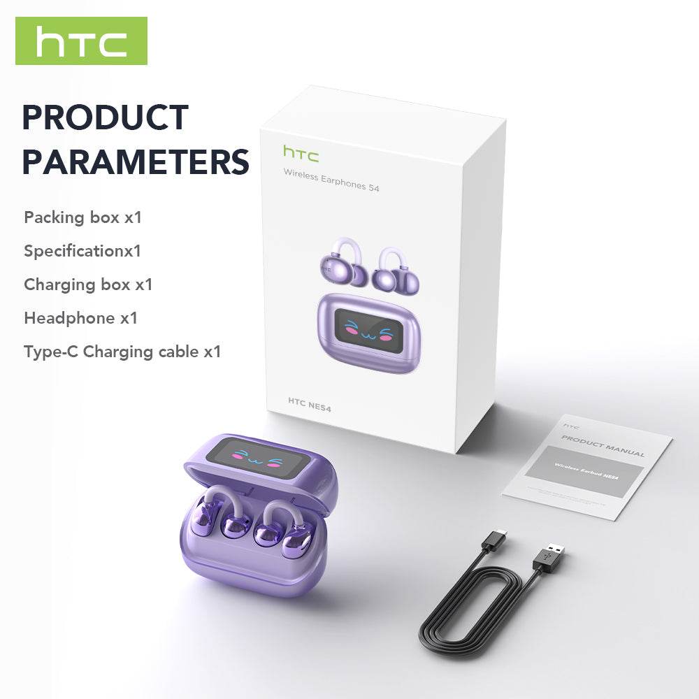 HTC NE54 Bluetooth V6.0 Earphones OWS Ear Clip Headphones Wireless Headphones Long-life Noise Reduction AI Translator Earbuds - HTCTOP