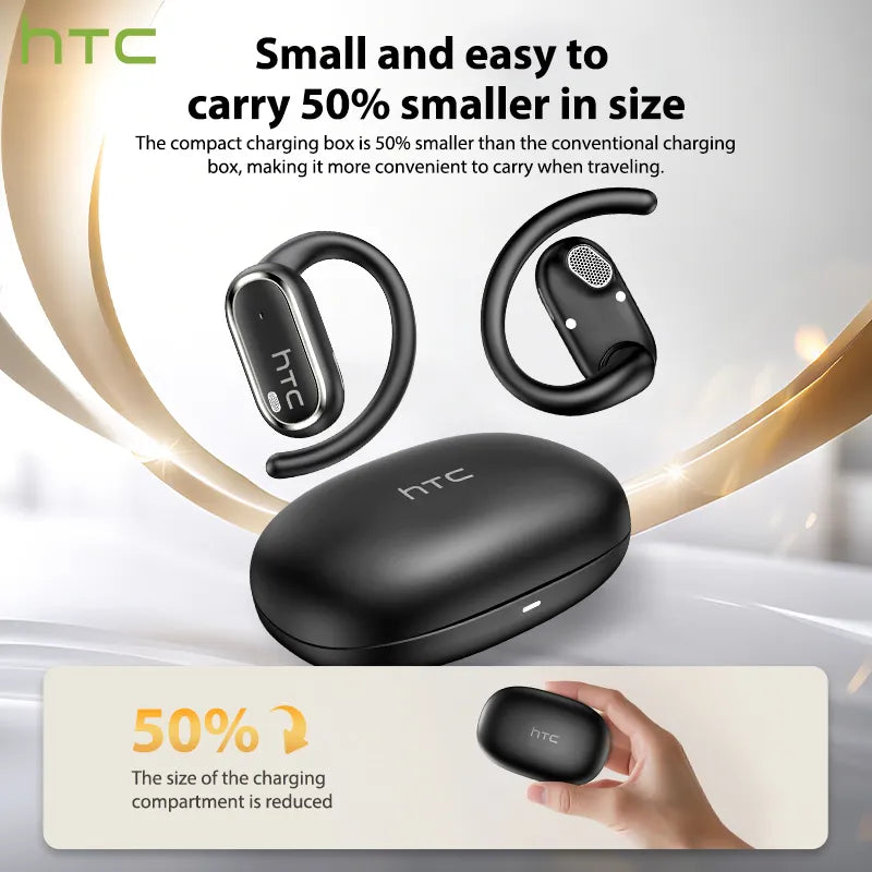 Écouteurs Bluetooth 6.0 HTC NE03, casque sans fil avec micro, bouton de contrôle, réduction du bruit, crochets d'oreille, casque de sport étanche