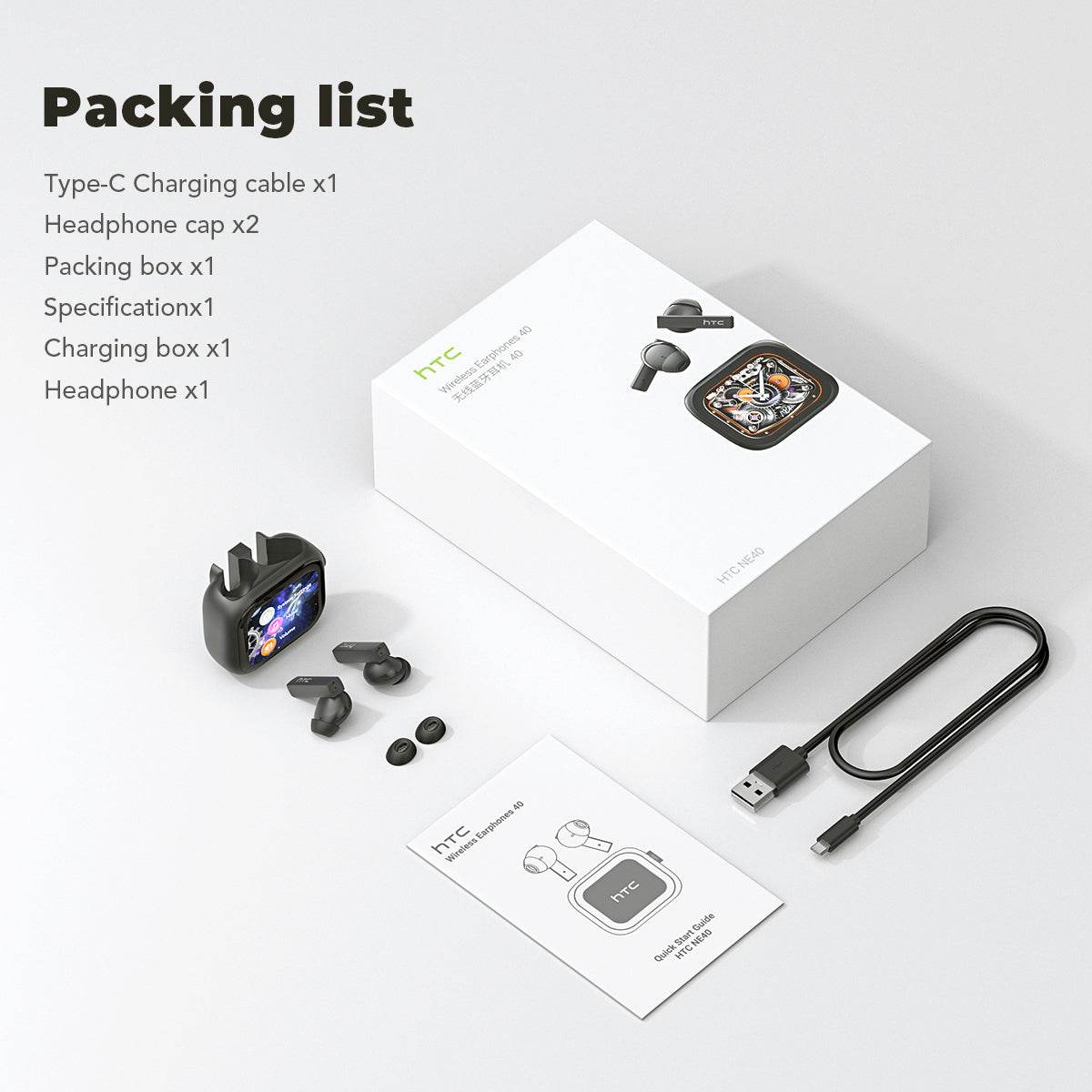 HTC NE40 Bluetooth 6.0 Earphones LED Display High Fidelity Waterproof Wireless Earphones, TWS Touch Control Earbuds, Suitable for Office, Sports, Study and Audio Calls | Built-in Microphone | Earphones - HTCTOP