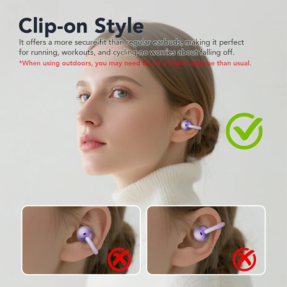 Écouteurs Bluetooth V6.0 HTC NE54 OWS avec clip d'oreille, casque sans fil, réduction du bruit longue durée, traducteur IA