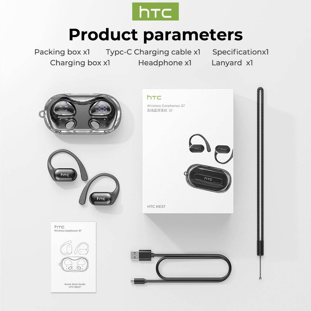 HTC NE37 Bluetooth V6.0 AI Earphones OWS Sports Wireless Headphones Open-Ear Translator Earbuds with Mic Powerful Bass Longlife - HTCTOP