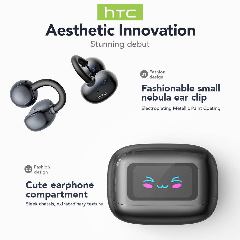 HTC NE54 Bluetooth V6.0 Earphones OWS Ear Clip Headphones Wireless Headphones Long-life Noise Reduction AI Translator Earbuds - HTCTOP