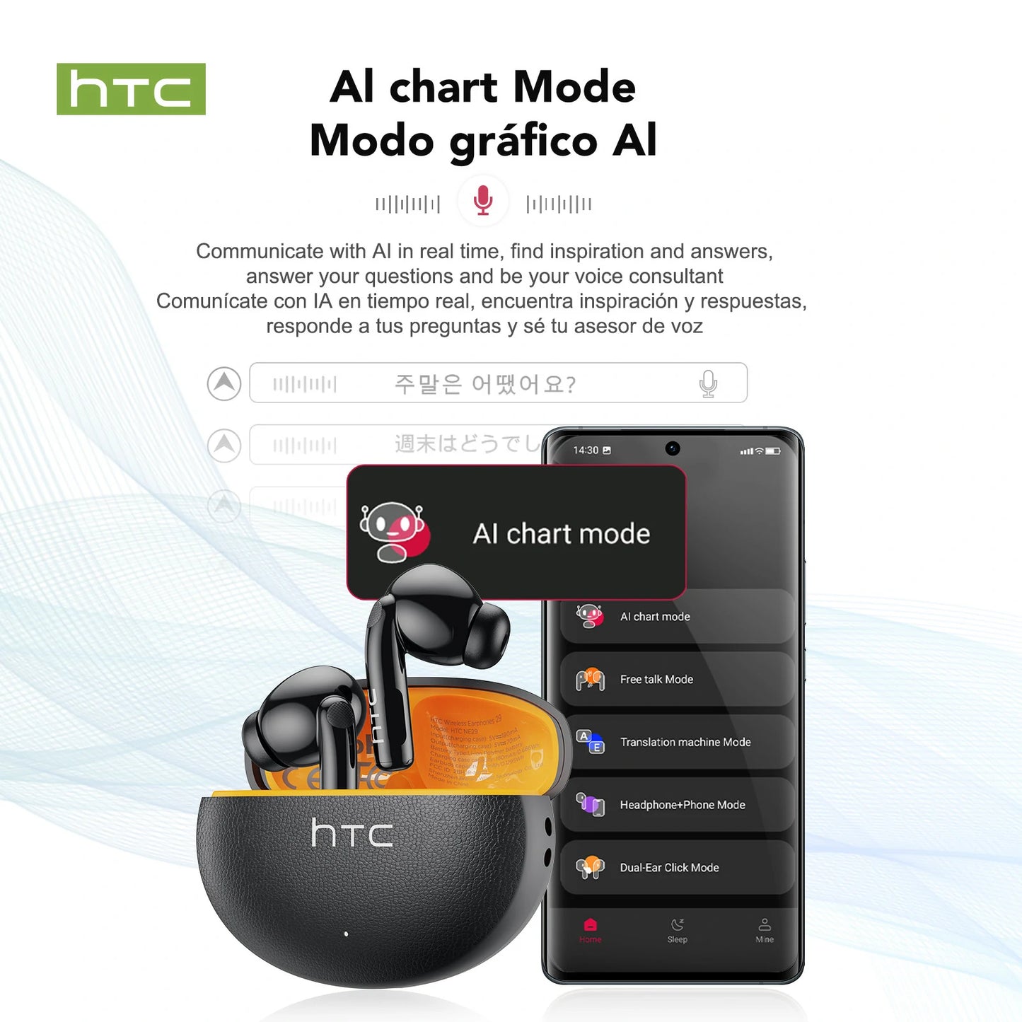 Auriculares HTC NE29 Bluetooth V6.0 con traductor de IA, auriculares deportivos OWS, cómodos y ultraligeros, inalámbricos.