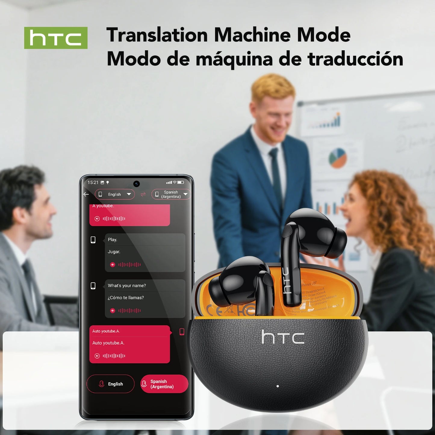 Auriculares HTC NE29 Bluetooth V6.0 con traductor de IA, auriculares deportivos OWS, cómodos y ultraligeros, inalámbricos.
