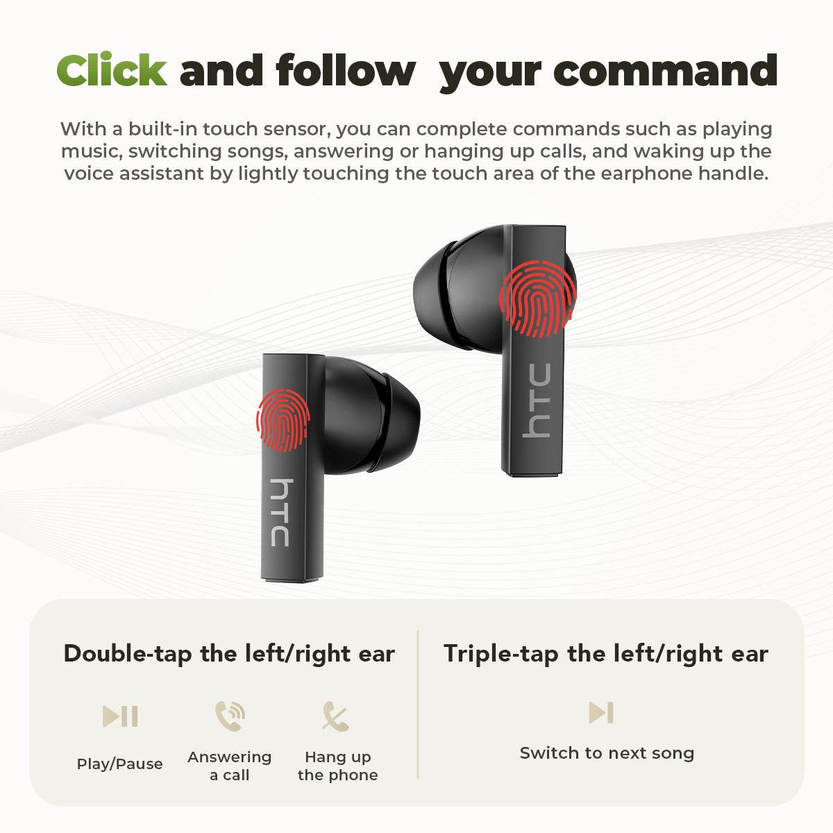 HTC NE40 Bluetooth 6.0 Earphones LED Display High Fidelity Waterproof Wireless Earphones, TWS Touch Control Earbuds, Suitable for Office, Sports, Study and Audio Calls | Built-in Microphone | Earphones - HTCTOP