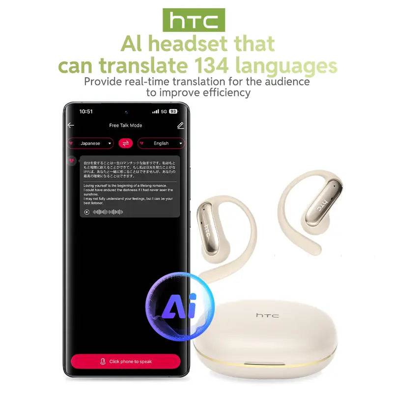 HTC NE52 Open-Style Headphones - Supports Translation in 134 Languages, 40H Ultra Endurance, HiFi Bass, IPX5 Waterproof, Bluetooth 6.0, Over Ear Design - Audio - HTCTOP