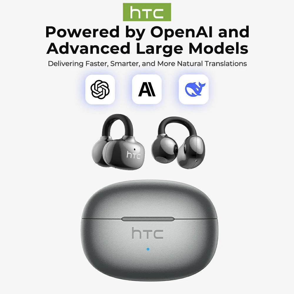 HTC NE55 OWS - Écouteurs clipsables Bluetooth, étanches IPX4, avec boîtier de charge et microphone intégré. Réduction du bruit NC, agréable à porter, excellente qualité sonore, idéal pour le bureau, le sport, les études et les appels vocaux.