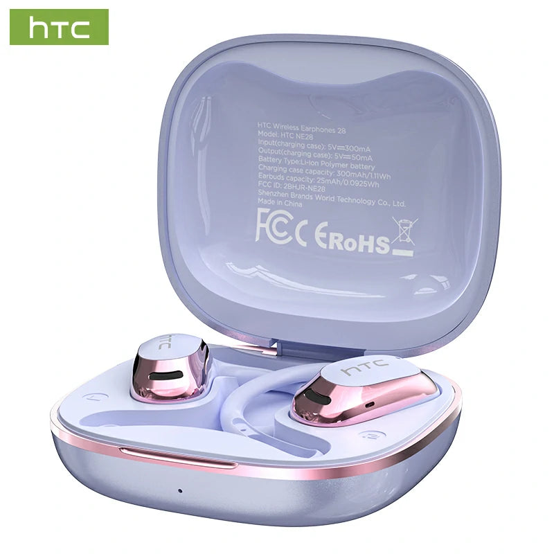 Auriculares HTC NE28 Bluetooth V6.0 AI OWS deportivos, auriculares inalámbricos, traductor AI, micrófono, graves potentes, larga duración.