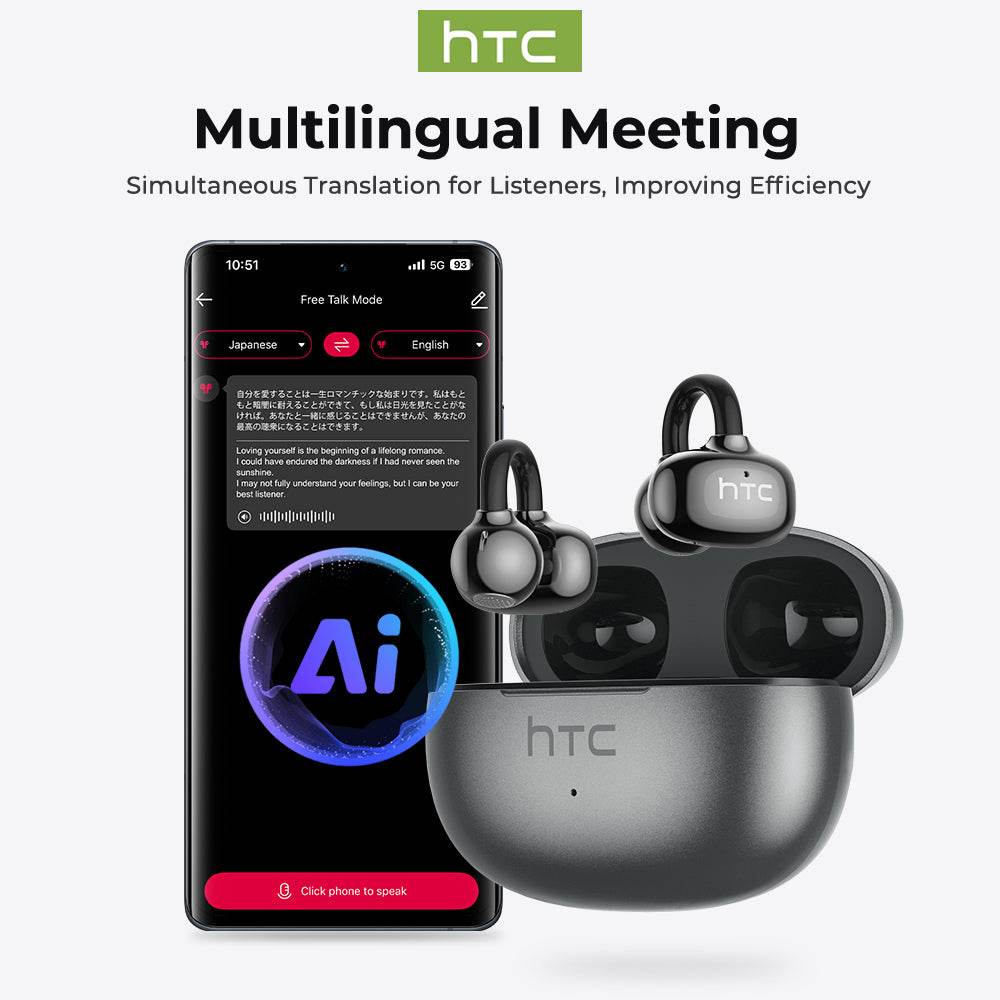 HTC NE55 OWS - Clip-on earphones, Bluetooth headset, IPX4 waterproof, equipped with charging box, built-in microphone. NC noise reduction, comfortable to wear, excellent sound quality, suitable for office, sports, study and voice calls. - HTCTOP