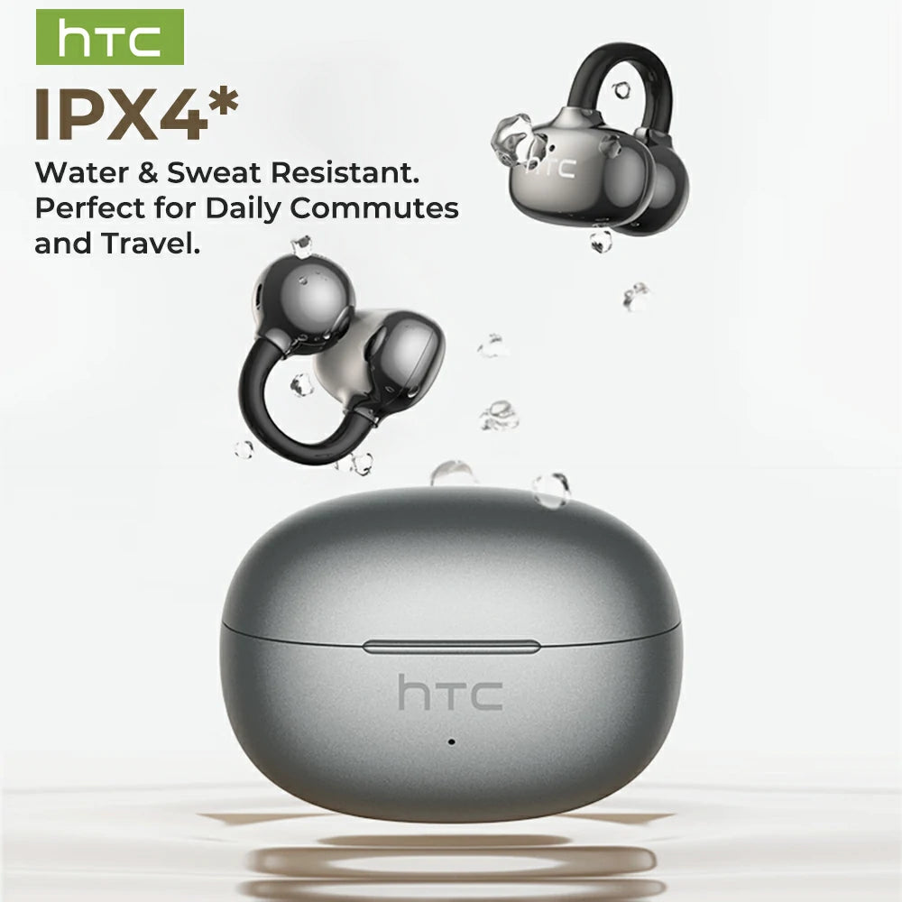 HTC NE55 OWS - Écouteurs clipsables Bluetooth, étanches IPX4, avec boîtier de charge et microphone intégré. Réduction du bruit NC, agréable à porter, excellente qualité sonore, idéal pour le bureau, le sport, les études et les appels vocaux.