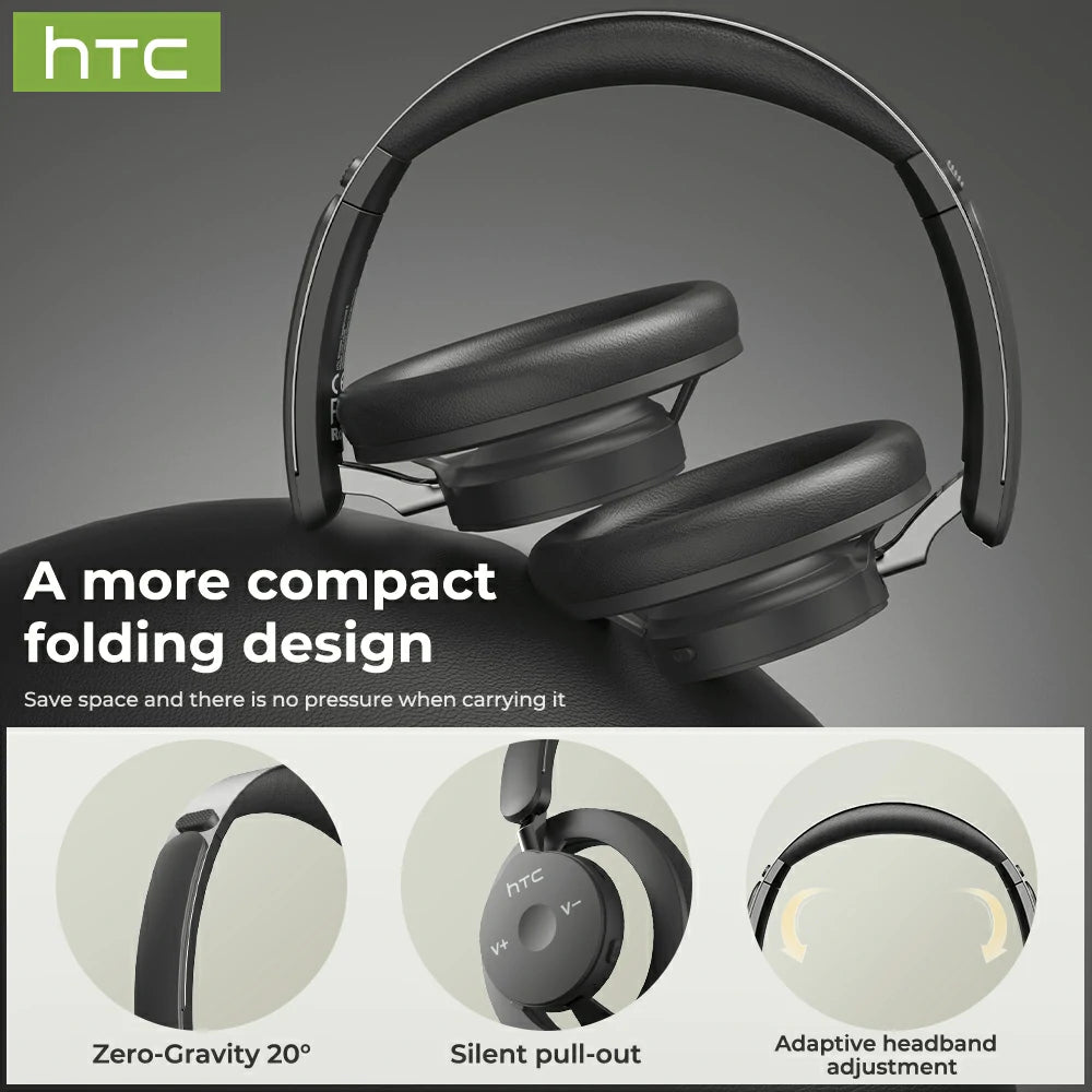 Casque sans fil HTC HP06 à oreille ouverte Bluetooth V6.0, pliable et aéré, avec traduction par IA, pour PC, ordinateur portable, téléphone, TV, ultraléger et creux