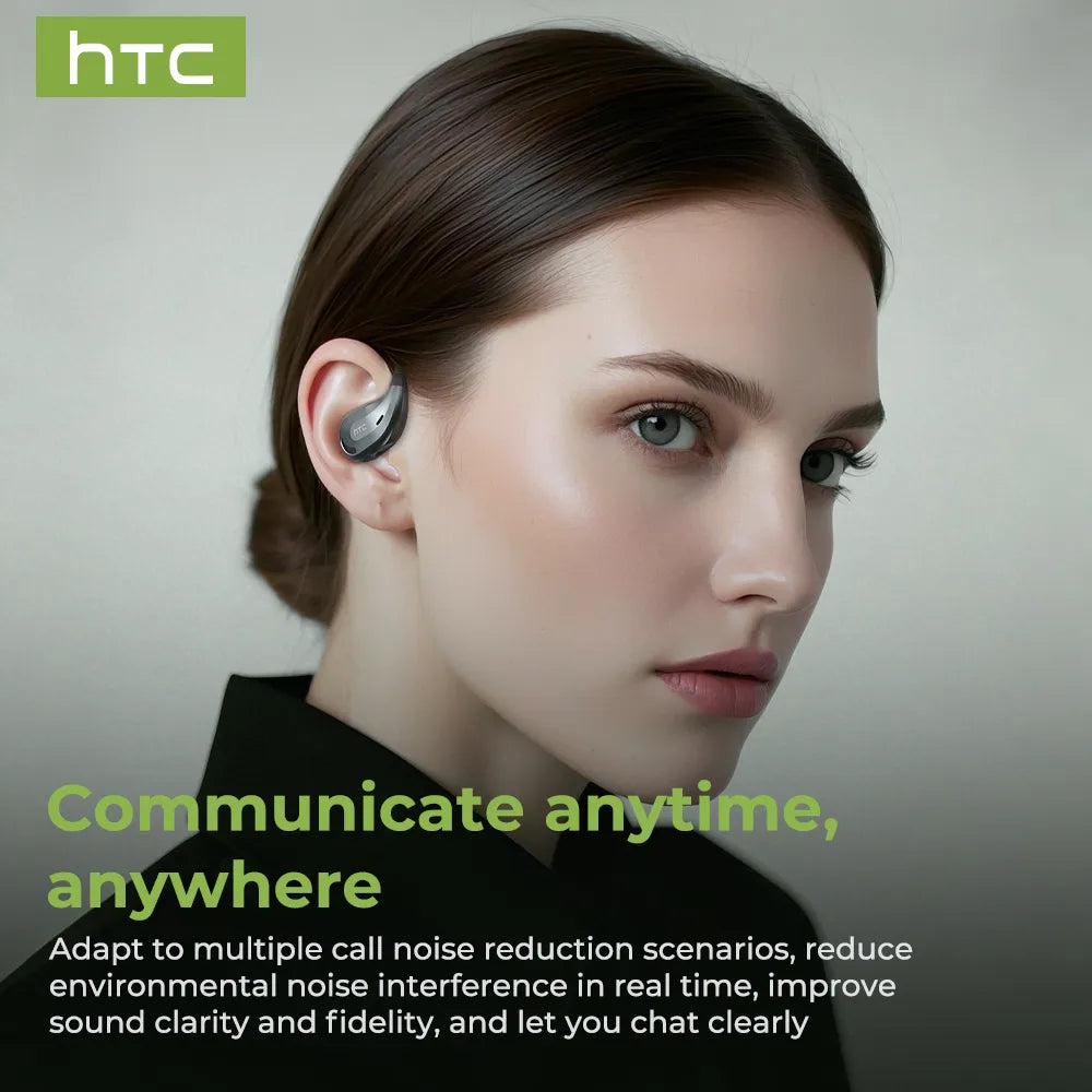 Auriculares HTC NE18 AI Translator Bluetooth V6.0 TWS deportivos inalámbricos con gancho para la oreja, ligeros y elegantes, color plateado