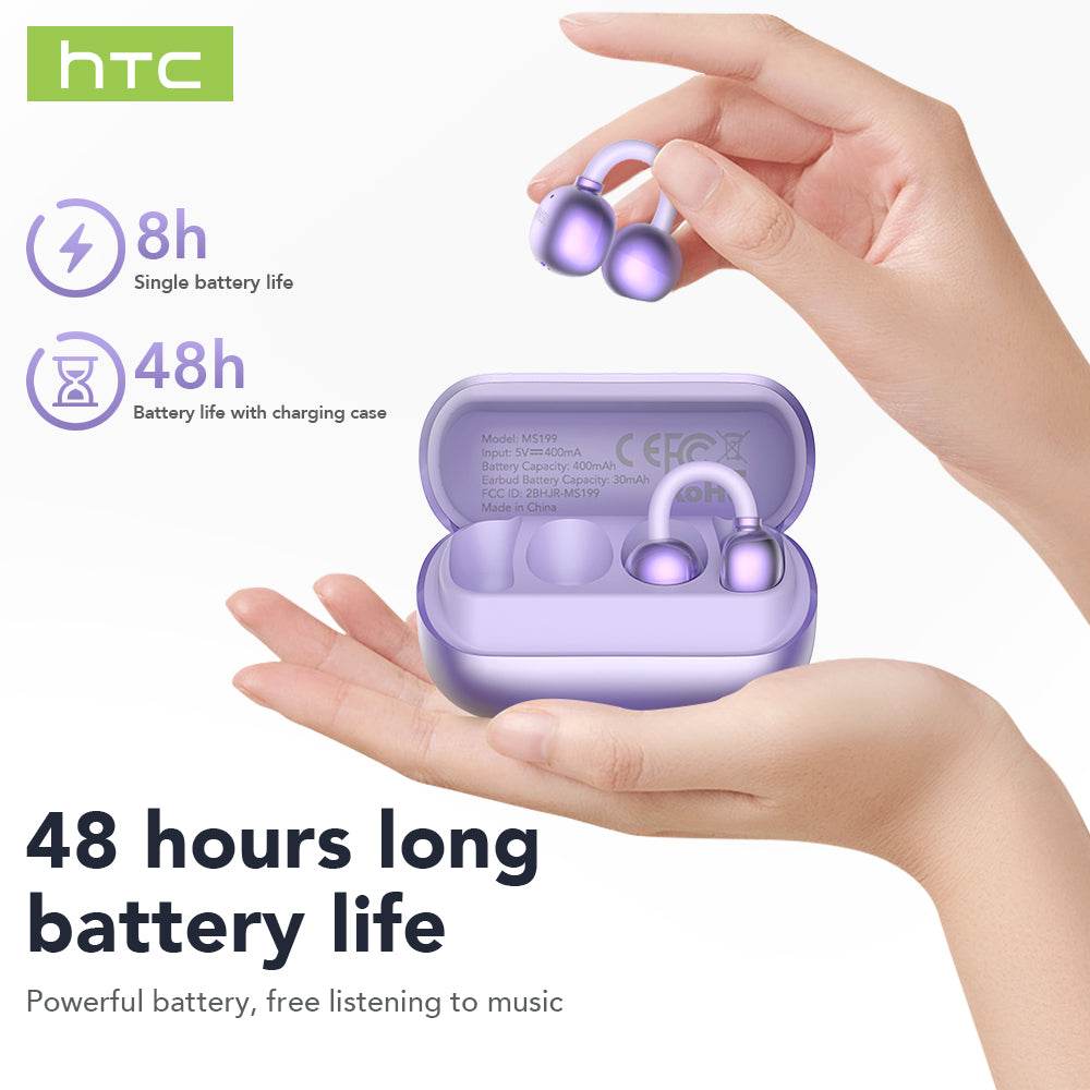 HTC NE54 Bluetooth V6.0 Earphones OWS Ear Clip Headphones Wireless Headphones Long-life Noise Reduction AI Translator Earbuds - HTCTOP