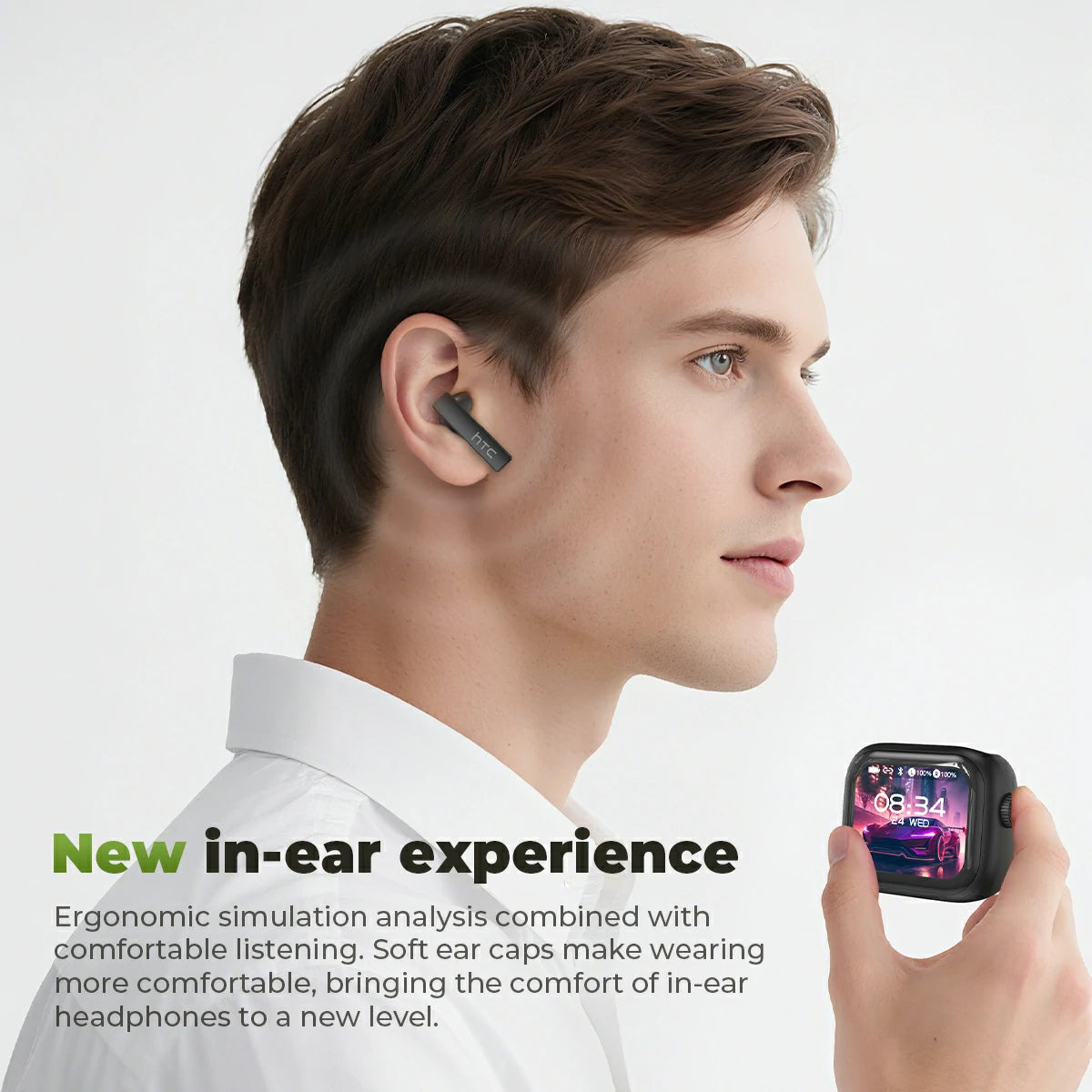 Auriculares HTC NE40 Bluetooth 6.0 con pantalla LED, alta fidelidad, inalámbricos, resistentes al agua, con control táctil TWS, ideales para la oficina, deportes, estudio y llamadas | Micrófono integrado | Auriculares
