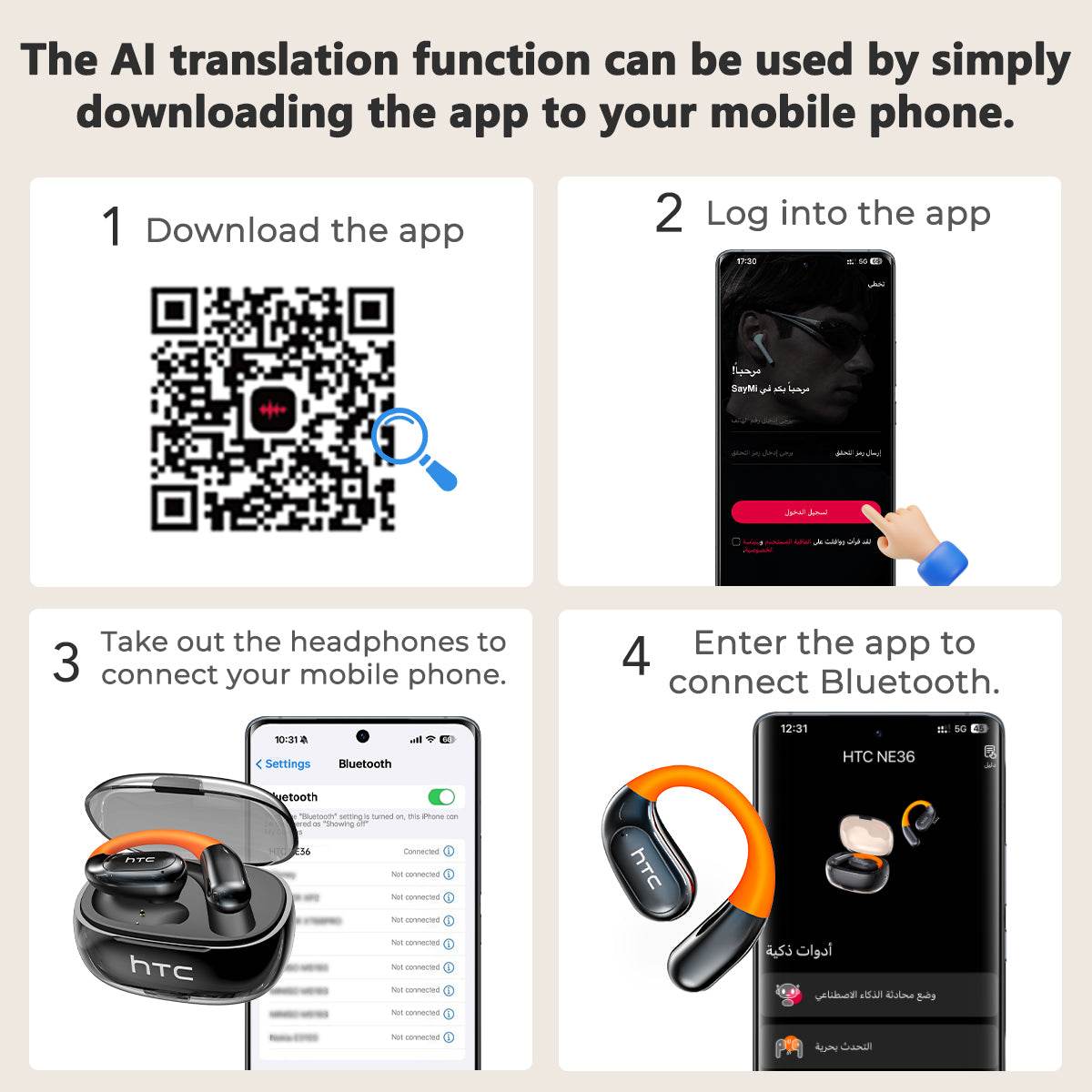 HTC NE36 Wireless 6.0 audifonos bluetooth noise cancelling headphones High Fidelity Waterproof HIFI Sound Quality | Suitable for Office, Sports, Study and Audio Calls | Built-in Microphone | Earphones - HTCTOP