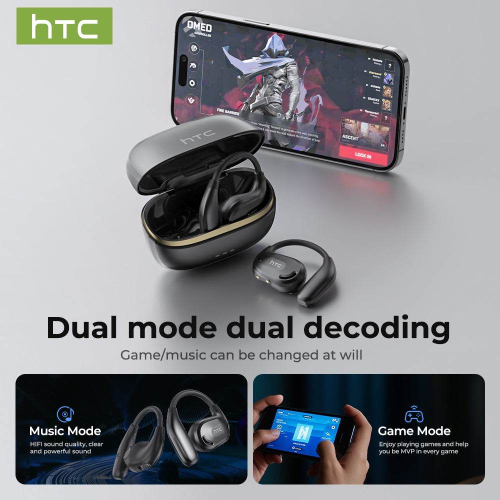 HTC NE18 AI Translator Earbuds Bluetooth V6.0 Earphones TWS Sports Wireless Headphones EarHook Lightweight Headsets Sleek Silver - HTCTOP