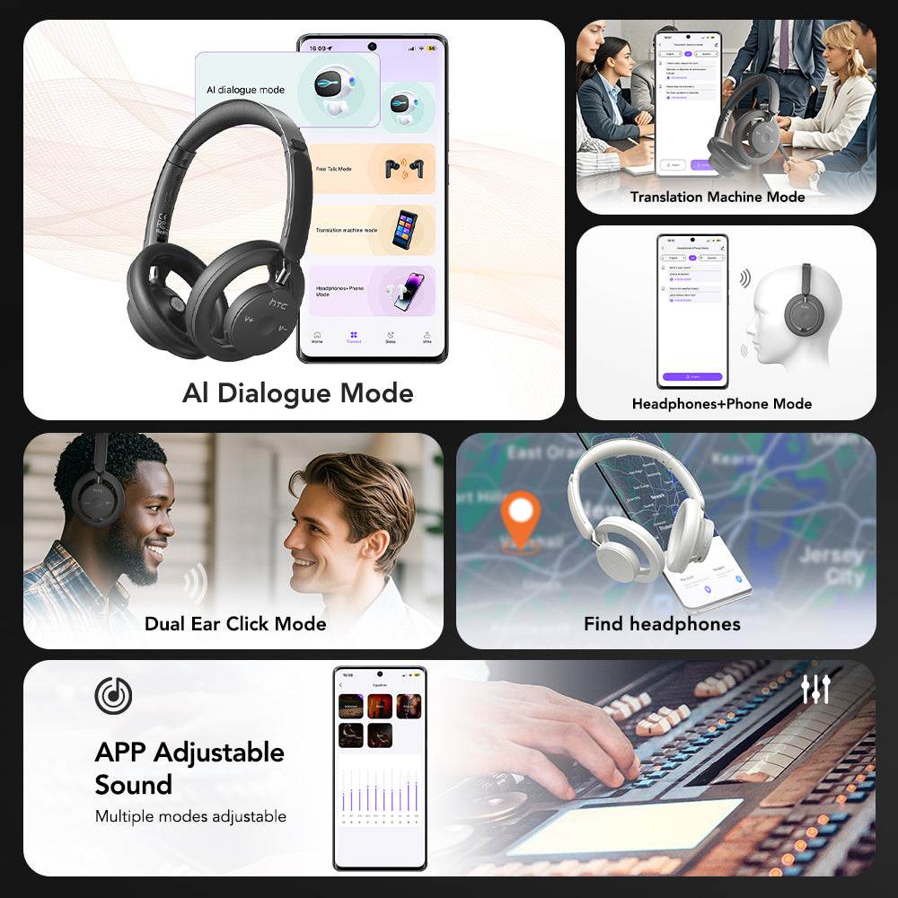 HTC HP06 Open-Ear Wireless Headphones Bluetooth V6.0 Airy Foldable AI Translate Headset for PC Laptop Phone TV Ultralight Hollow - HTCTOP