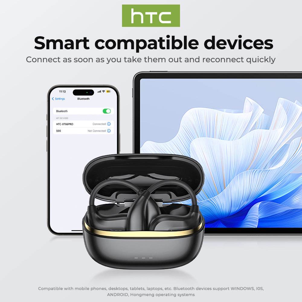 HTC NE18 AI Translator Earbuds Bluetooth V6.0 Earphones TWS Sports Wireless Headphones EarHook Lightweight Headsets Sleek Silver - HTCTOP