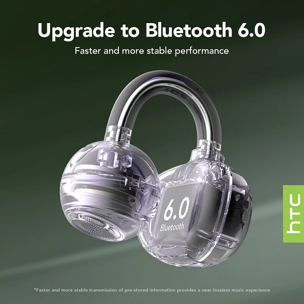Écouteurs Bluetooth V6.0 HTC NE54 OWS avec clip d'oreille, casque sans fil, réduction du bruit longue durée, traducteur IA