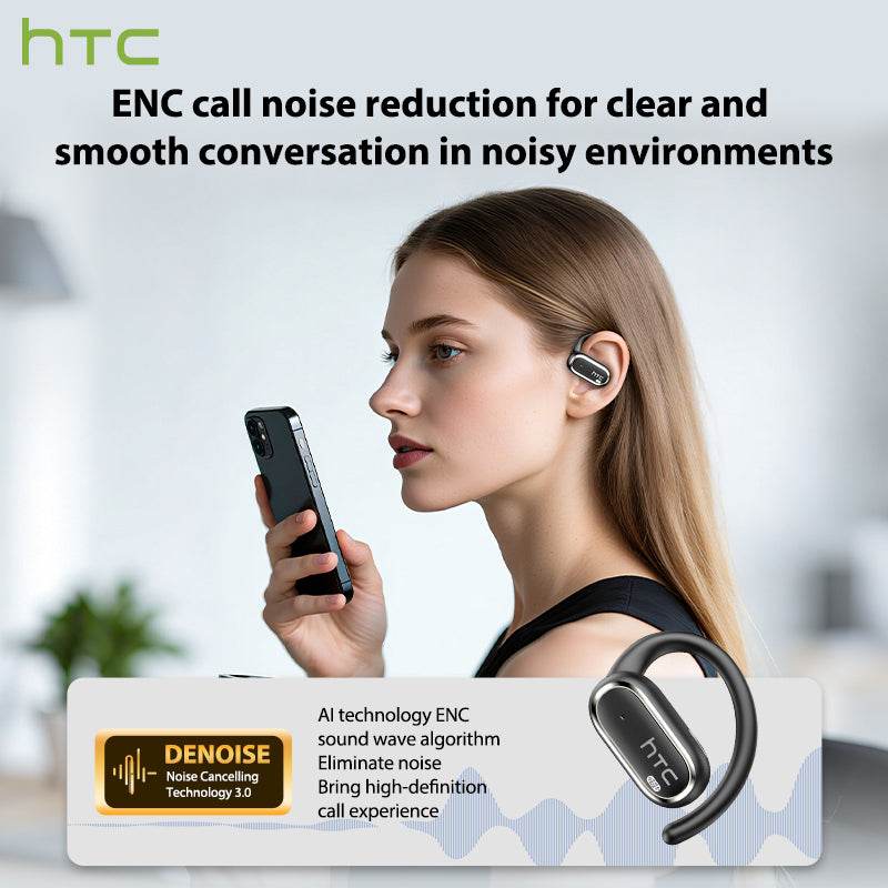 HTC NE03 Bluetooth 6.0 Earphones AI Headphoens Wireless Headphones with Mic Button Control Noise Reduction Earhooks Sports Waterproof Headset - HTCTOP