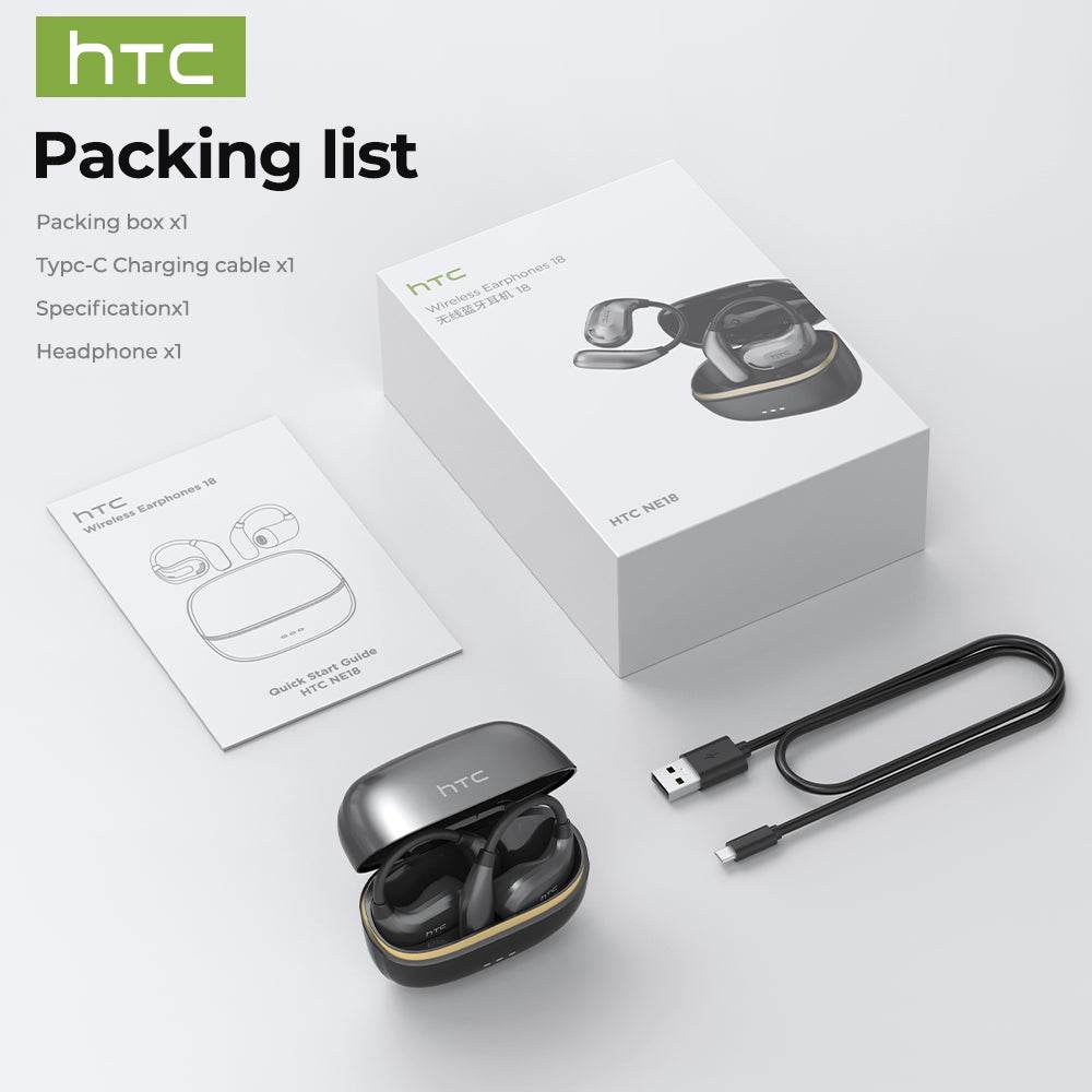 HTC NE18 AI Translator Earbuds Bluetooth V6.0 Earphones TWS Sports Wireless Headphones EarHook Lightweight Headsets Sleek Silver - HTCTOP