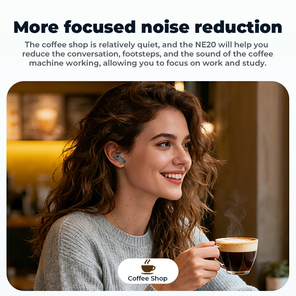 HTC NE20 Bluetooth 5.4 Earphones LED Display High Fidelity Waterproof Wireless Earphones | Suitable for Office, Sports, Study and Audio Calls | Built-in Microphone | Earphones