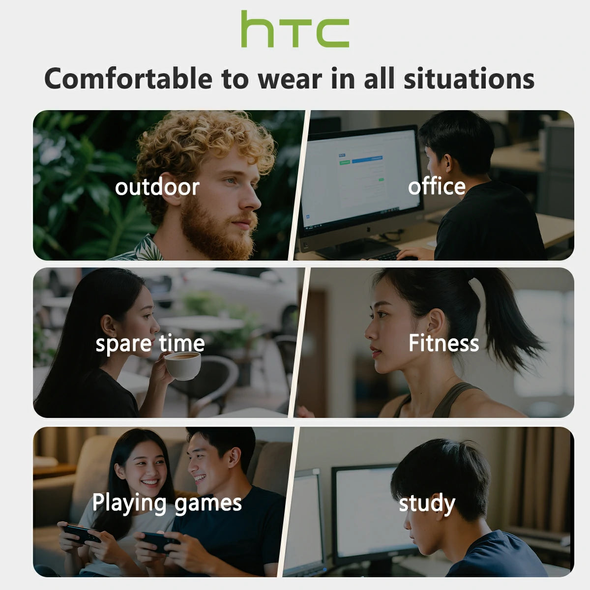 Auriculares inalámbricos HTC NE36 6.0 con Bluetooth y cancelación de ruido. Alta fidelidad, sonido HIFI, resistentes al agua. Ideales para oficina, deportes, estudio y llamadas. Micrófono integrado.