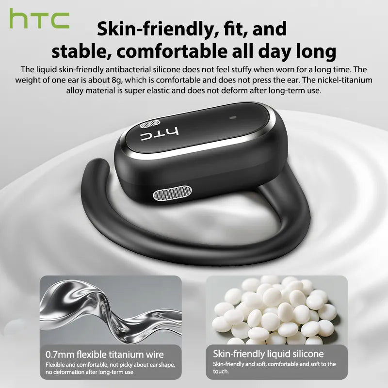 Écouteurs Bluetooth 6.0 HTC NE03, casque sans fil avec micro, bouton de contrôle, réduction du bruit, crochets d'oreille, casque de sport étanche