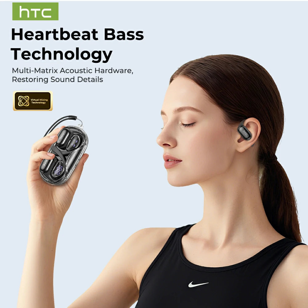 Écouteurs sans fil Bluetooth V6.0 IA HTC NE37 OWS Sports, écouteurs intra-auriculaires avec microphone, basses puissantes et longue durée de vie