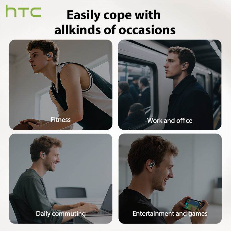 HTC NE03 Bluetooth 6.0 Earphones AI Headphoens Wireless Headphones with Mic Button Control Noise Reduction Earhooks Sports Waterproof Headset - HTCTOP