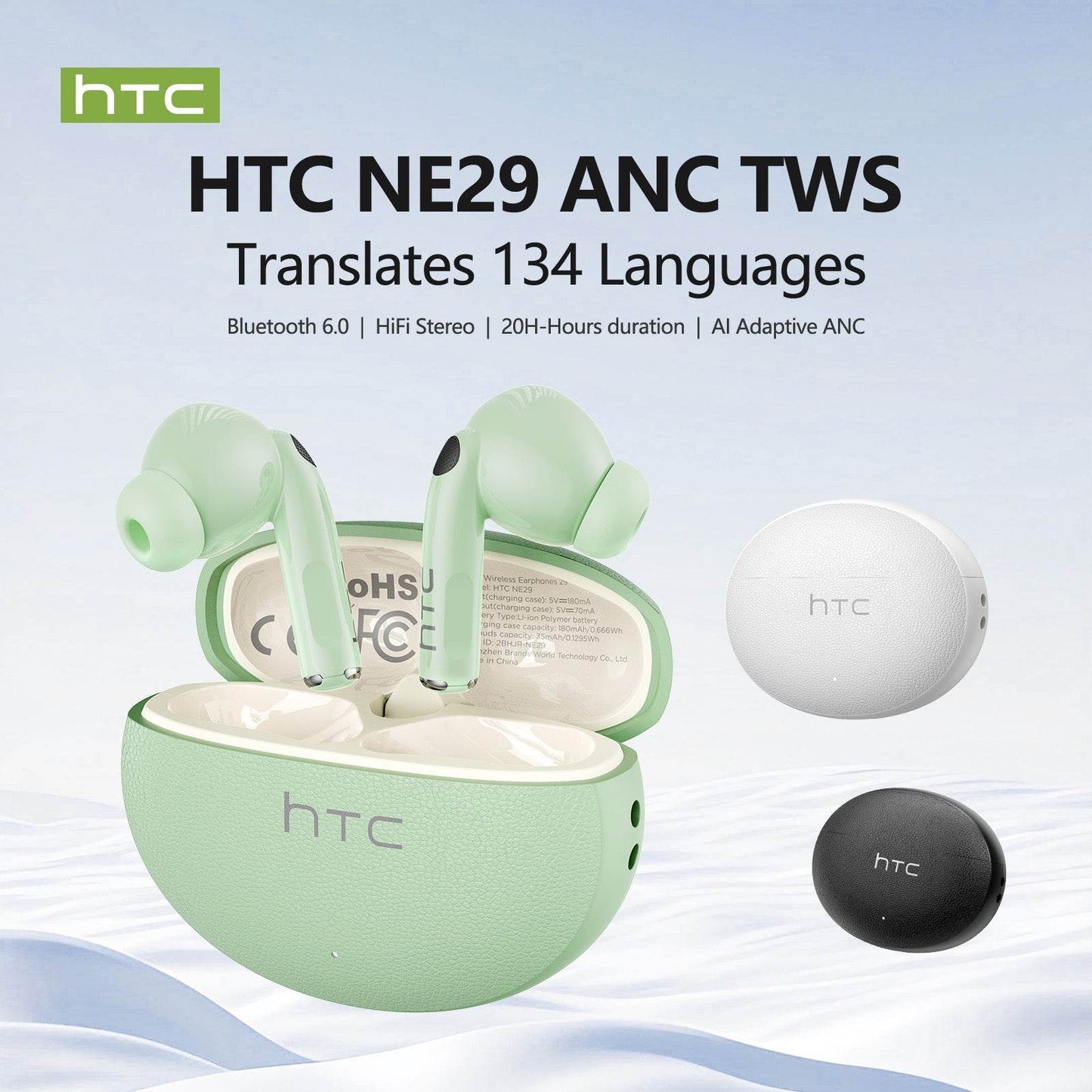 HTC NE29 Bluetooth V6.0 Earphones AI Translator Earbuds OWS Sports Headphones Comfortable Ultra-light in Ear Wireless Headphones - HTCTOP