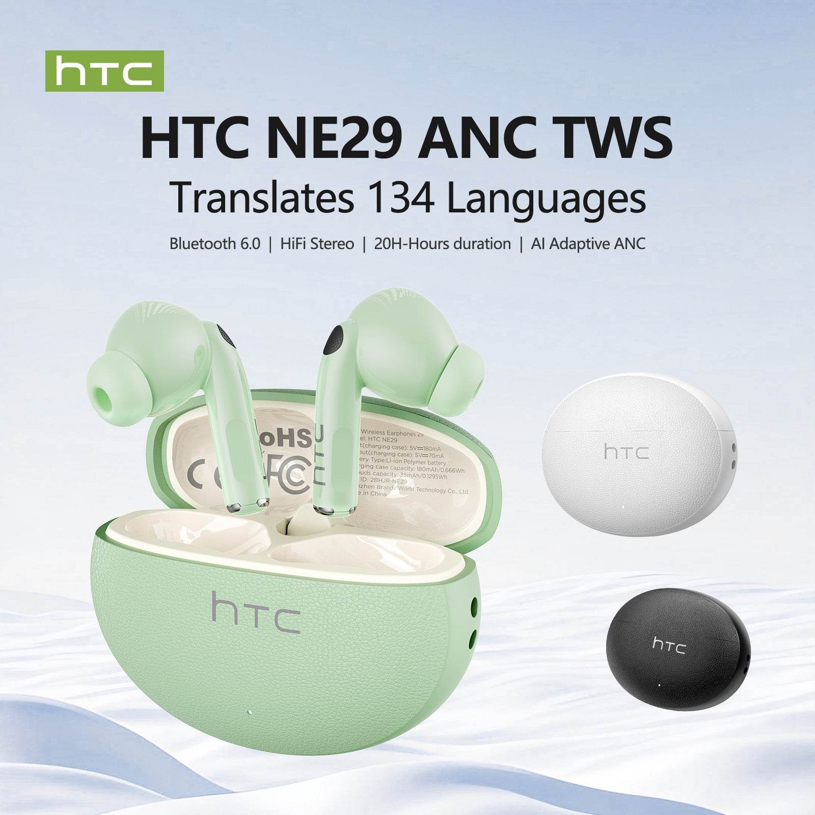 HTC NE29 Bluetooth V6.0 Earphones AI Translator Earbuds OWS Sports Headphones Comfortable Ultra-light in Ear Wireless Headphones - HTCTOP