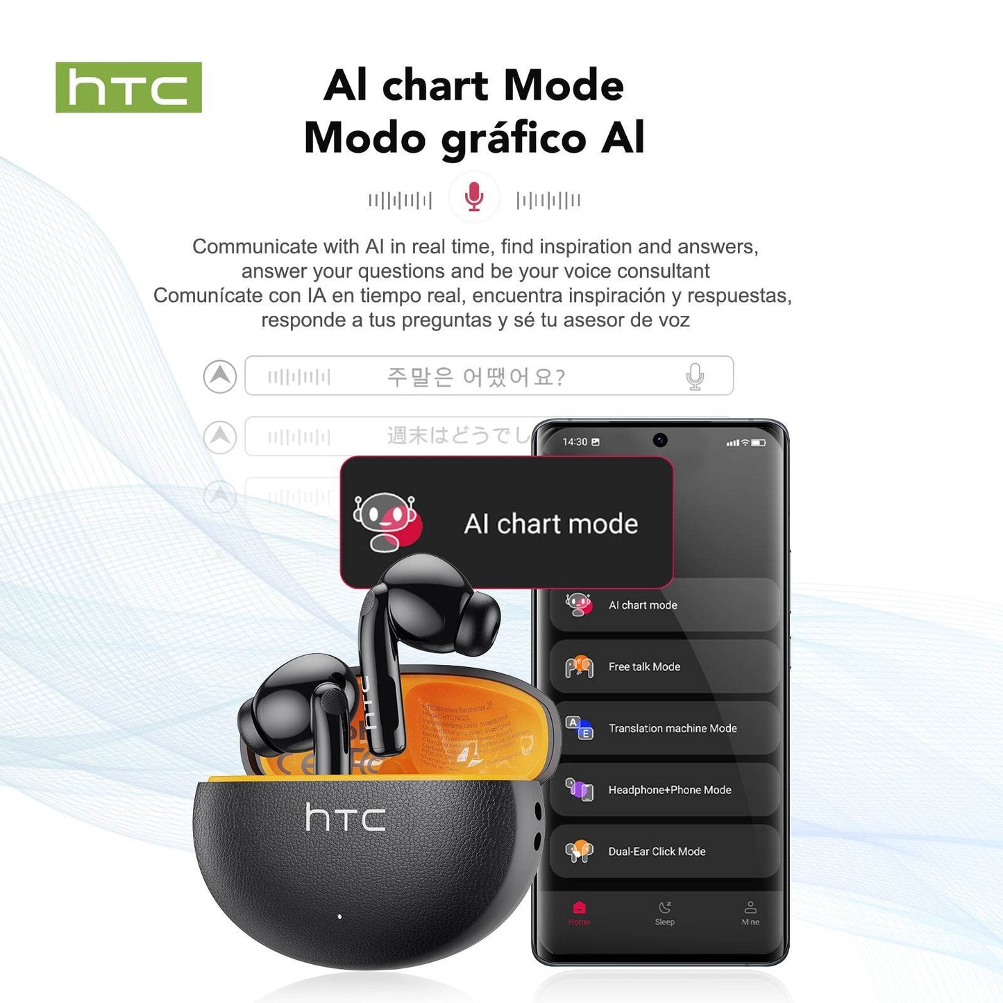HTC NE29 Bluetooth V6.0 Earphones AI Translator Earbuds OWS Sports Headphones Comfortable Ultra-light in Ear Wireless Headphones - HTCTOP