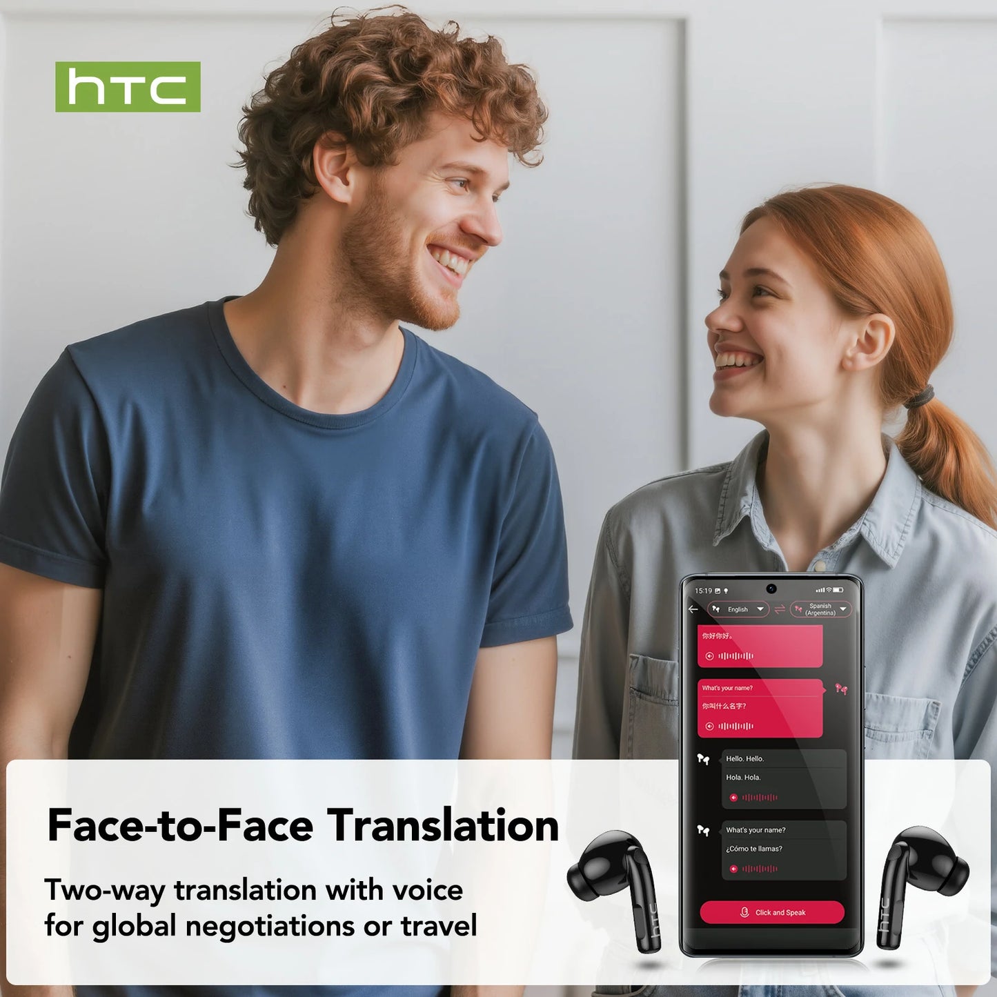 Écouteurs intra-auriculaires sans fil HTC NE29 Bluetooth V6.0, traducteur IA, casque de sport OWS, confortables et ultra-légers