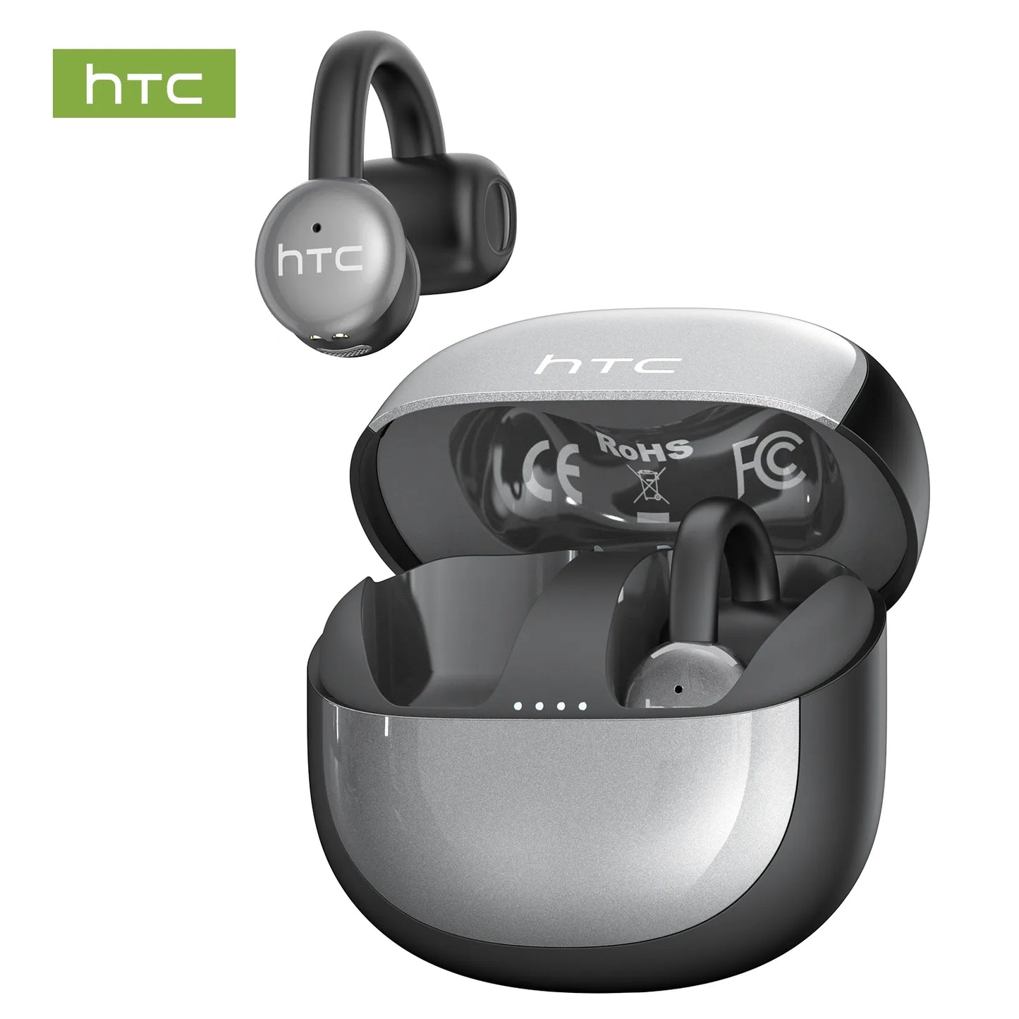 Écouteurs intra-auriculaires Bluetooth HTC NE15 avec microphone et traduction AI. Écouteurs de sport sans fil avec crochets d'oreille étanches IPX5. Écouteurs Bluetooth HiFi stéréo pour téléphone.