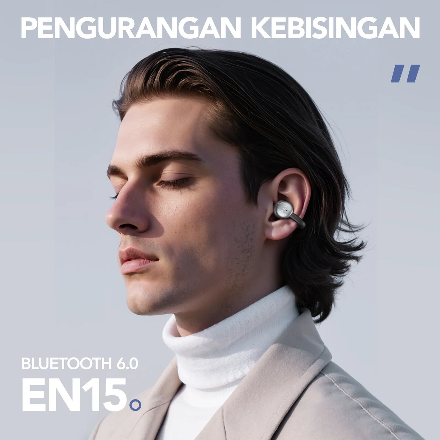 Écouteurs intra-auriculaires Bluetooth HTC NE15 avec microphone et traduction AI. Écouteurs de sport sans fil avec crochets d'oreille étanches IPX5. Écouteurs Bluetooth HiFi stéréo pour téléphone.