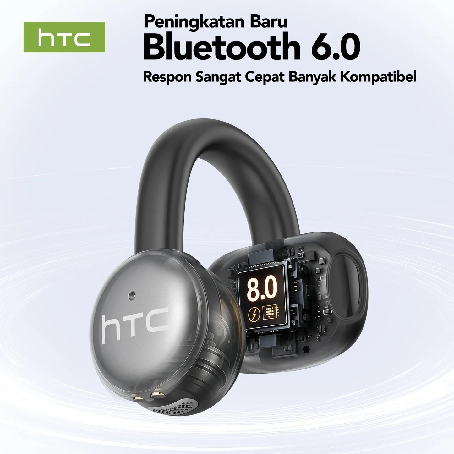 Écouteurs intra-auriculaires Bluetooth HTC NE15 avec microphone et traduction AI. Écouteurs de sport sans fil avec crochets d'oreille étanches IPX5. Écouteurs Bluetooth HiFi stéréo pour téléphone.
