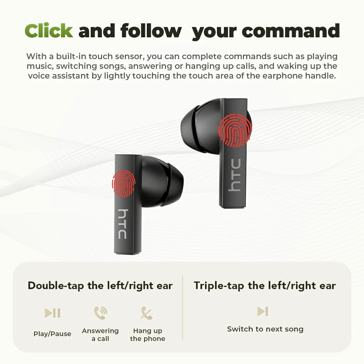 Écouteurs Bluetooth 6.0 HTC NE40, écran LED, haute fidélité, étanches, sans fil, contrôle tactile TWS, adaptés au bureau, au sport, aux études et aux appels audio | Microphone intégré | Écouteurs