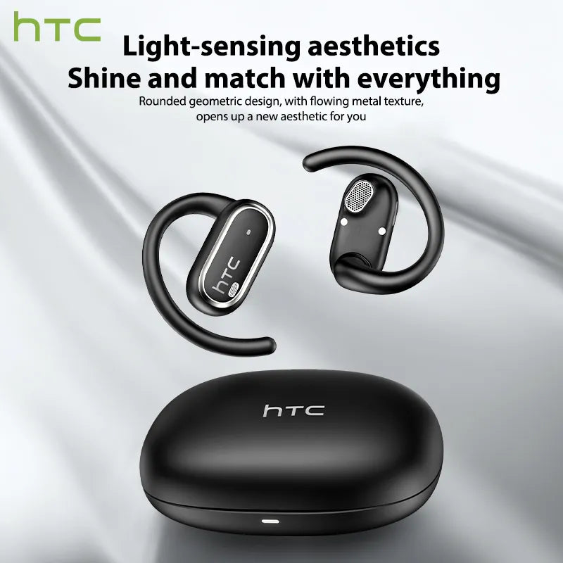 Écouteurs Bluetooth 6.0 HTC NE03, casque sans fil avec micro, bouton de contrôle, réduction du bruit, crochets d'oreille, casque de sport étanche