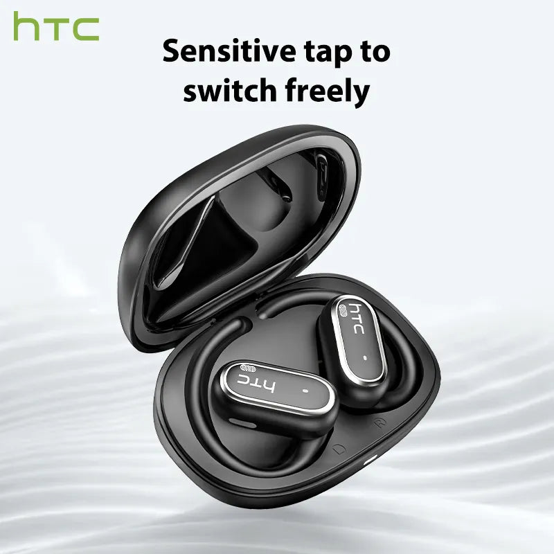 Écouteurs Bluetooth 6.0 HTC NE03, casque sans fil avec micro, bouton de contrôle, réduction du bruit, crochets d'oreille, casque de sport étanche