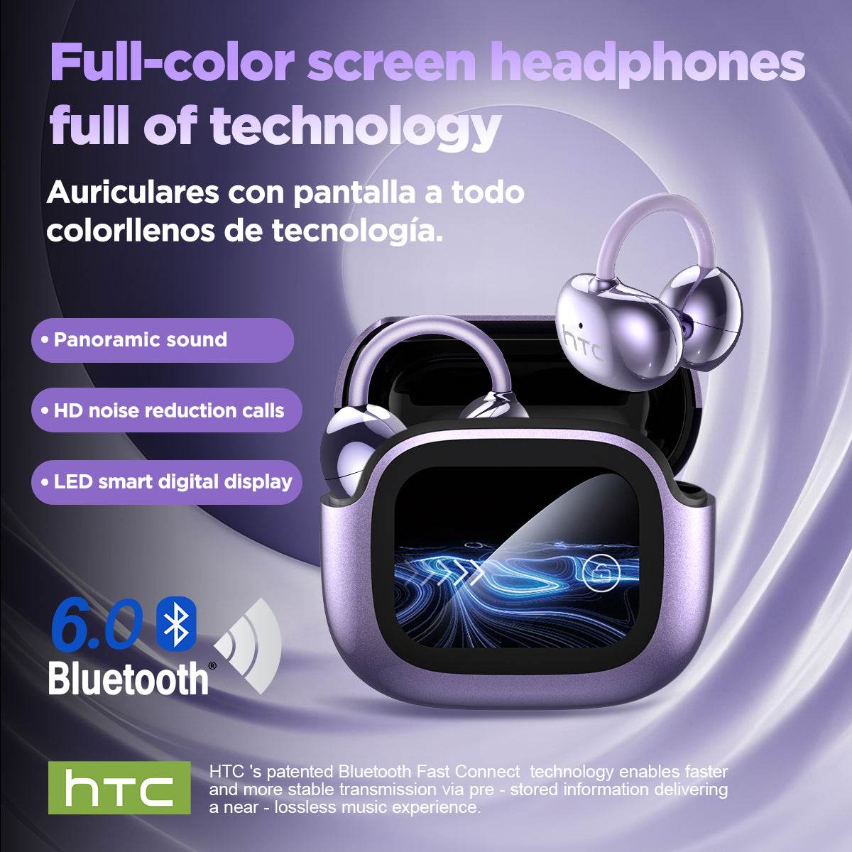 HTC NE32 Bluetooth V6.0 AI Earphones LCD Touch screen OWS Ear Clip Wireless headphones Translator Earbuds Noise Reduction call - HTCTOP