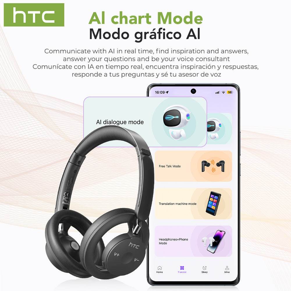 HTC HP06 Open-Ear Wireless Headphones Bluetooth V6.0 Airy Foldable AI Translate Headset for PC Laptop Phone TV Ultralight Hollow - HTCTOP