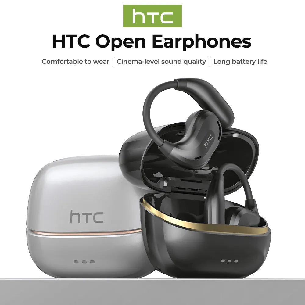 Auriculares HTC NE18 AI Translator Bluetooth V6.0 TWS deportivos inalámbricos con gancho para la oreja, ligeros y elegantes, color plateado