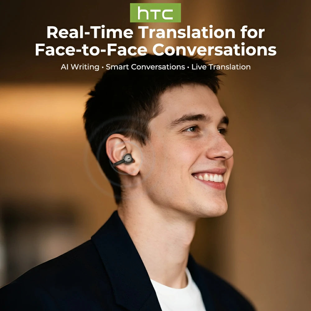 HTC NE55 OWS - Écouteurs clipsables Bluetooth, étanches IPX4, avec boîtier de charge et microphone intégré. Réduction du bruit NC, agréable à porter, excellente qualité sonore, idéal pour le bureau, le sport, les études et les appels vocaux.