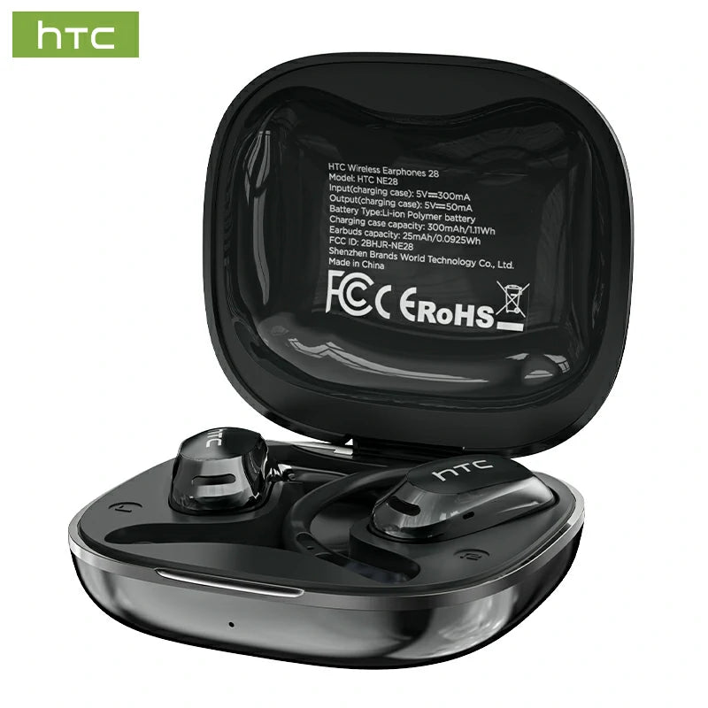 Auriculares HTC NE28 Bluetooth V6.0 AI OWS deportivos, auriculares inalámbricos, traductor AI, micrófono, graves potentes, larga duración.