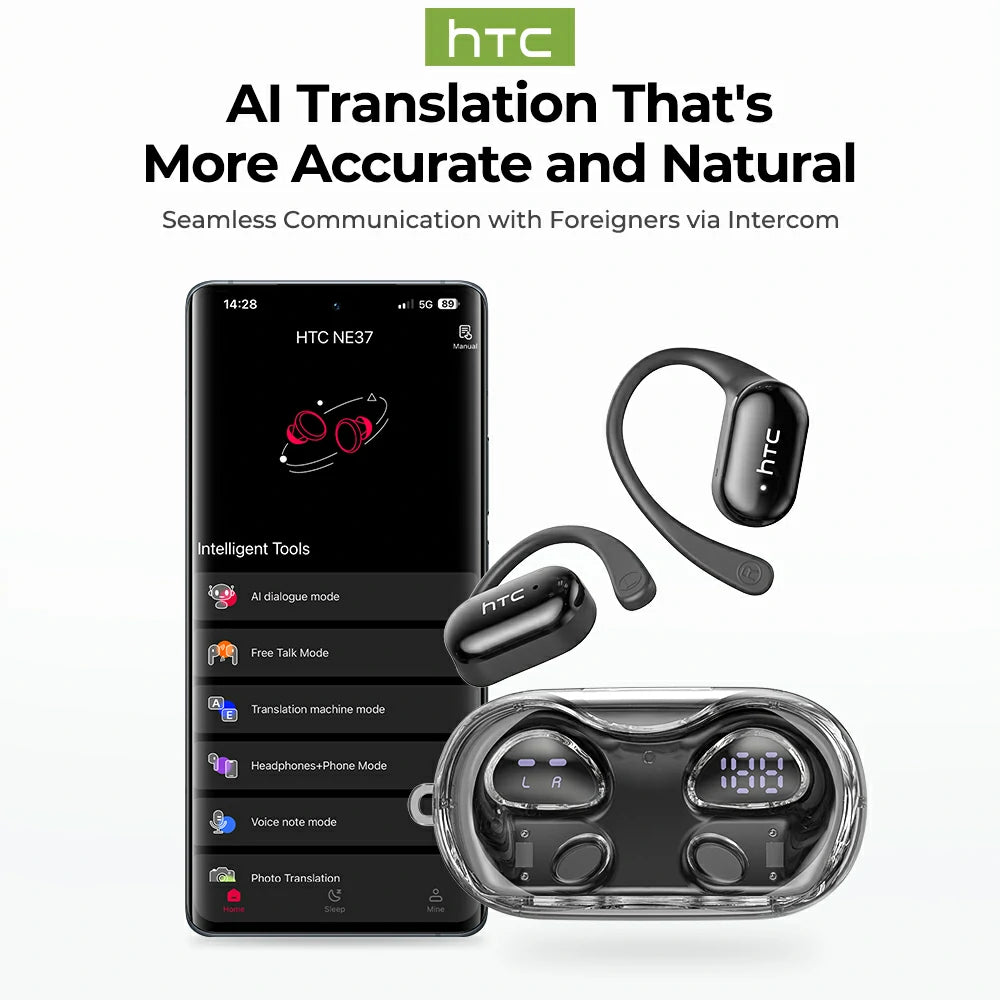 Écouteurs sans fil Bluetooth V6.0 IA HTC NE37 OWS Sports, écouteurs intra-auriculaires avec microphone, basses puissantes et longue durée de vie