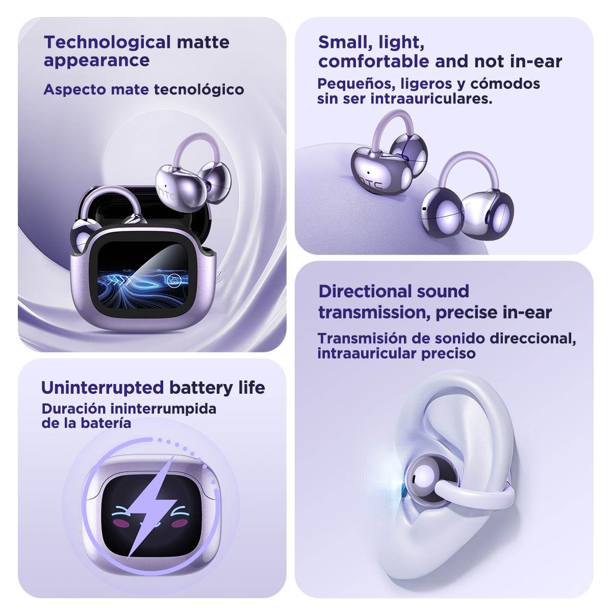HTC NE32 Bluetooth V6.0 AI Earphones LCD Touch screen OWS Ear Clip Wireless headphones Translator Earbuds Noise Reduction call - HTCTOP