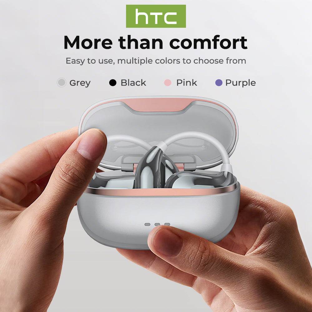 HTC NE18 AI Translator Earbuds Bluetooth V6.0 Earphones TWS Sports Wireless Headphones EarHook Lightweight Headsets Sleek Silver - HTCTOP