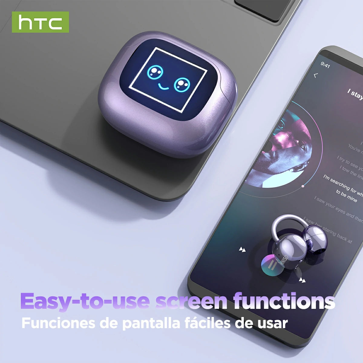 Auriculares HTC NE32 Bluetooth V6.0 AI con pantalla táctil LCD y clip para la oreja OWS Auriculares inalámbricos con traductor y reducción de ruido para llamadas
