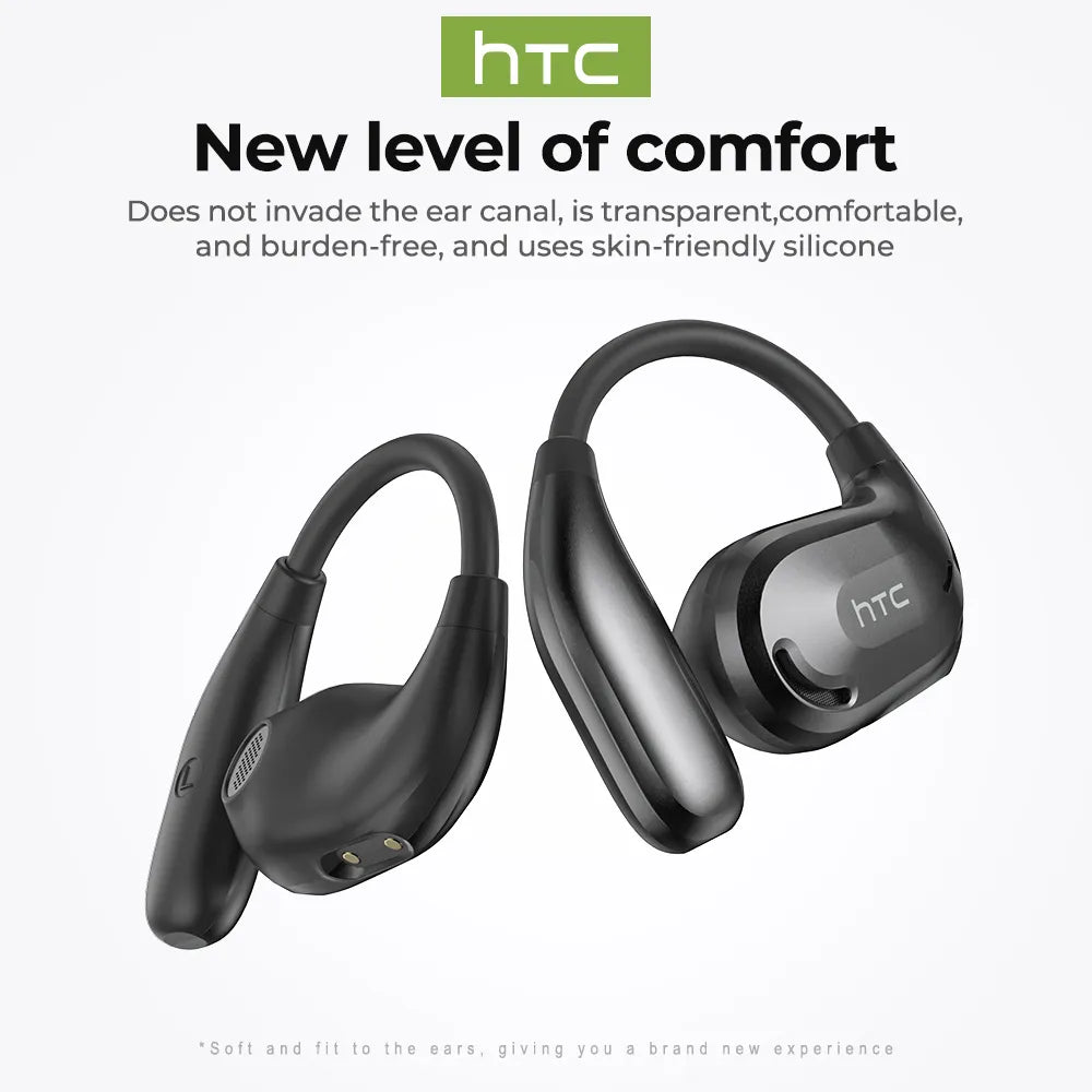 Auriculares HTC NE18 AI Translator Bluetooth V6.0 TWS deportivos inalámbricos con gancho para la oreja, ligeros y elegantes, color plateado